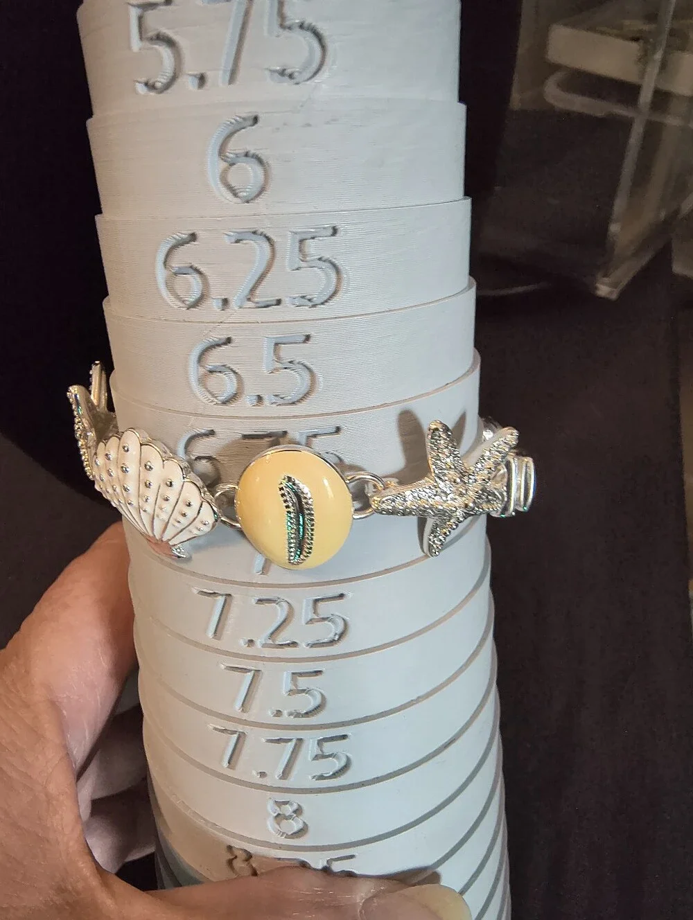 Coastal Starfish Seashell Bracelet 14K White Gold Plated Yellow Enamel NWOT
